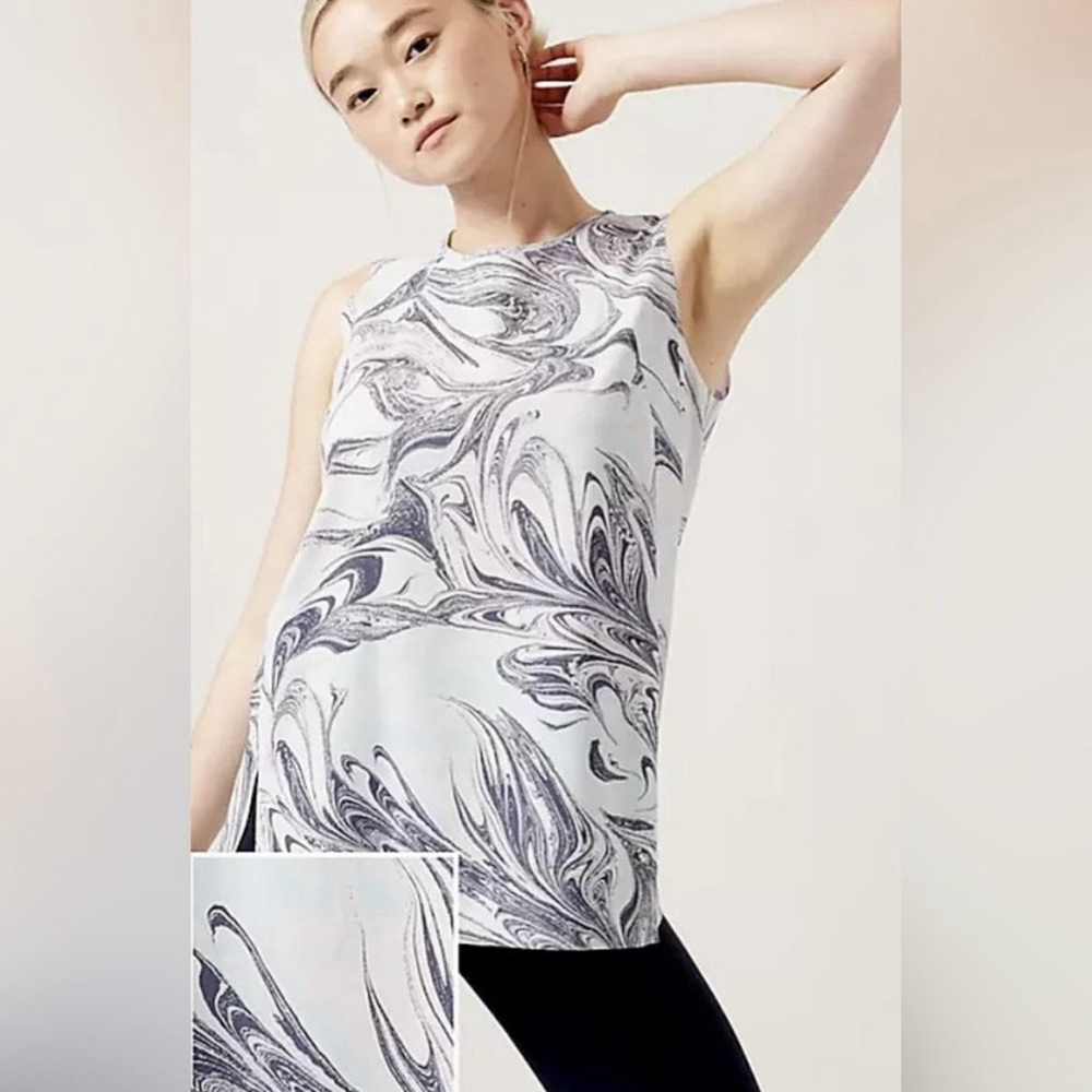 Athleta Tank Top Womens Small Petite White Refined Zephyr Marble Swirl Print